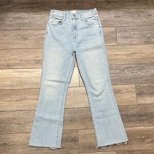 Mother The Hustler Ankle Fray Jeans Size 28 Light Wash Raw Hem